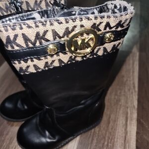 Michael Kors Black/ Gold MK monogram black boots toddler siz 8